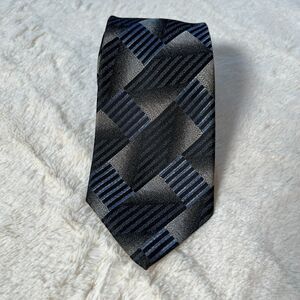 YSL Yves Saint Laurent Neck Tie Vintage - 56" - Black, Blue, Gray Geometric